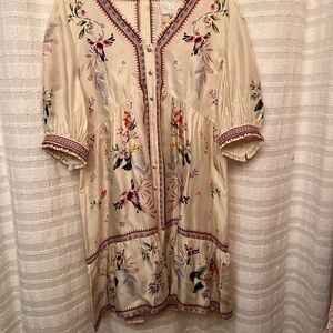 Johnny Was Beige Floral Embroidered Midi Dress, silk blend